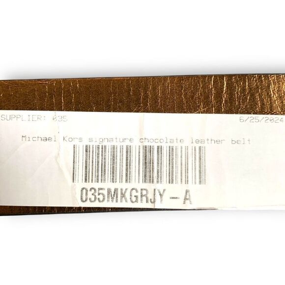 Michael Michael Kors Chocolate Logo Belt Statement MK Buckle Synthetic Leather - Picture 7 of 9